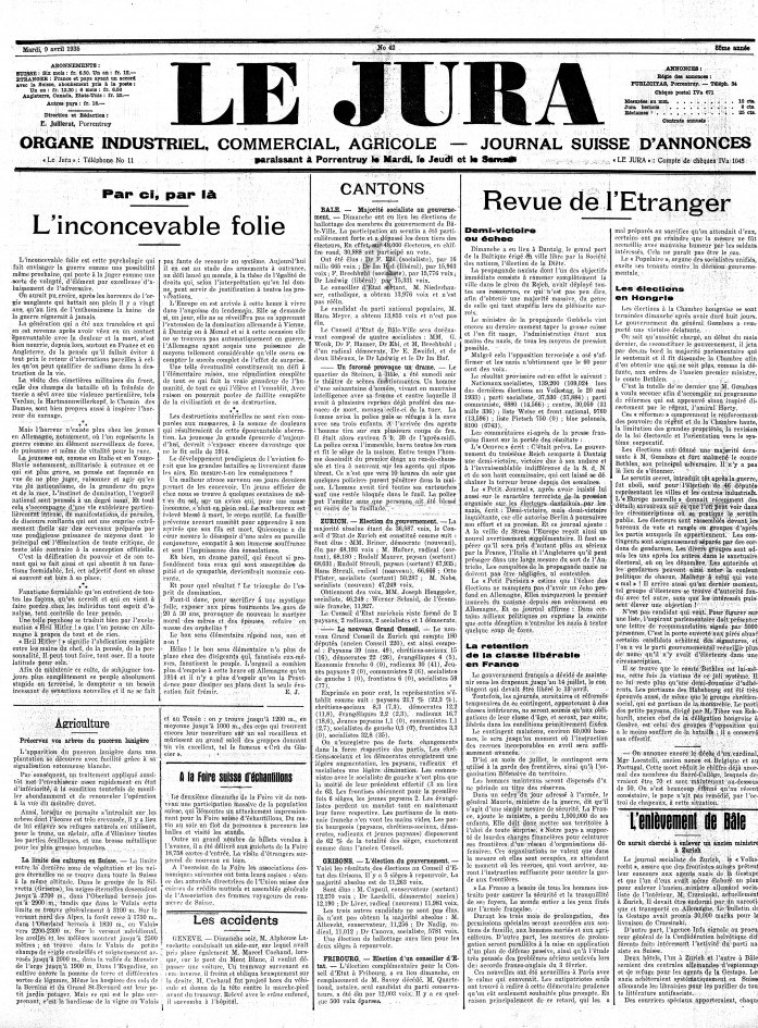 Un nouveau palais fédéral ? Le Jura, 9. April 1935