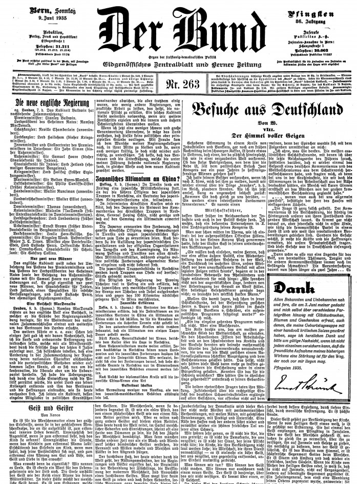 Le Service topgraphique, Der Bund, 9 juin 1935
